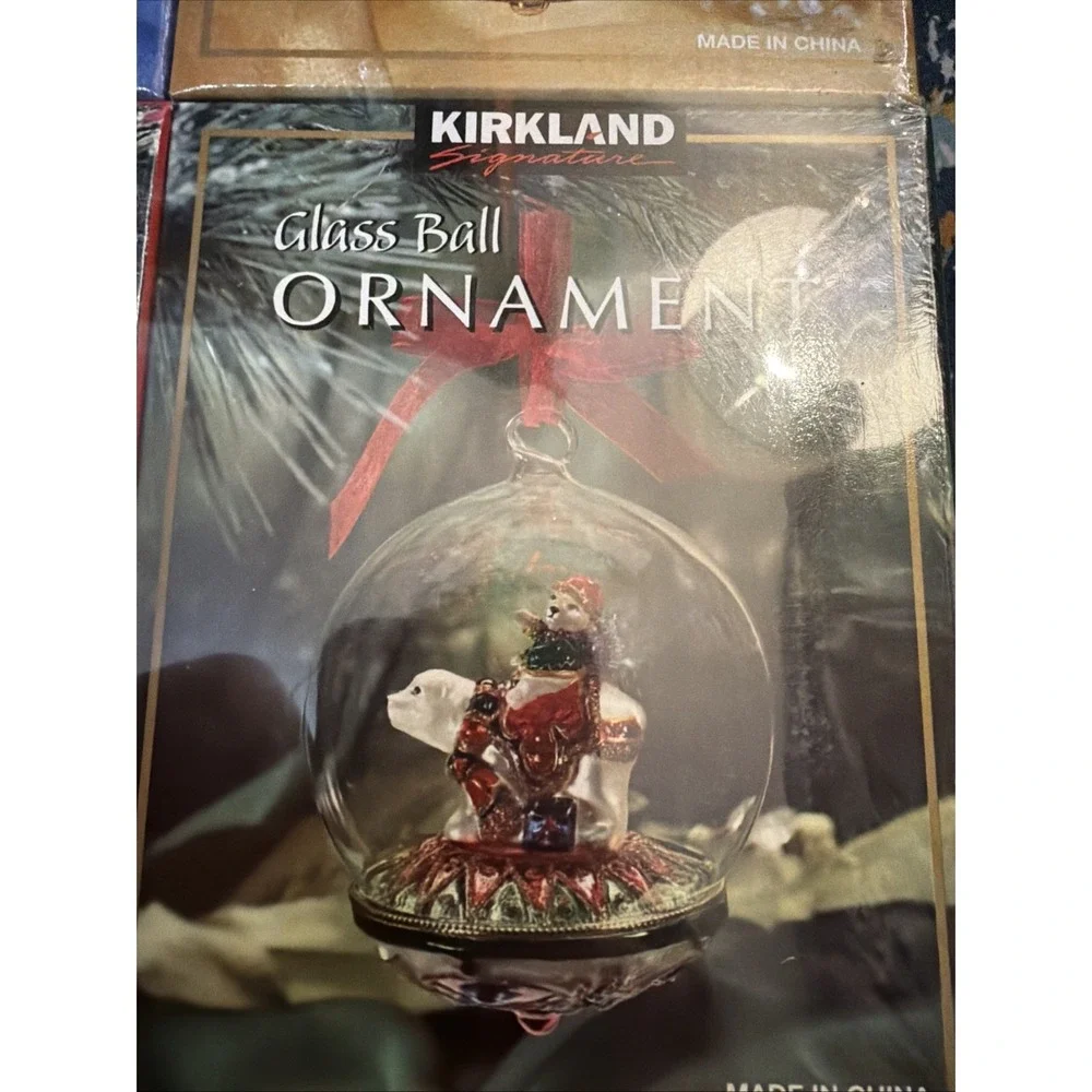 4 KIRKLAND SIGNATURE Glass Ball Ornaments Santa Deer Polar Bear Snowman